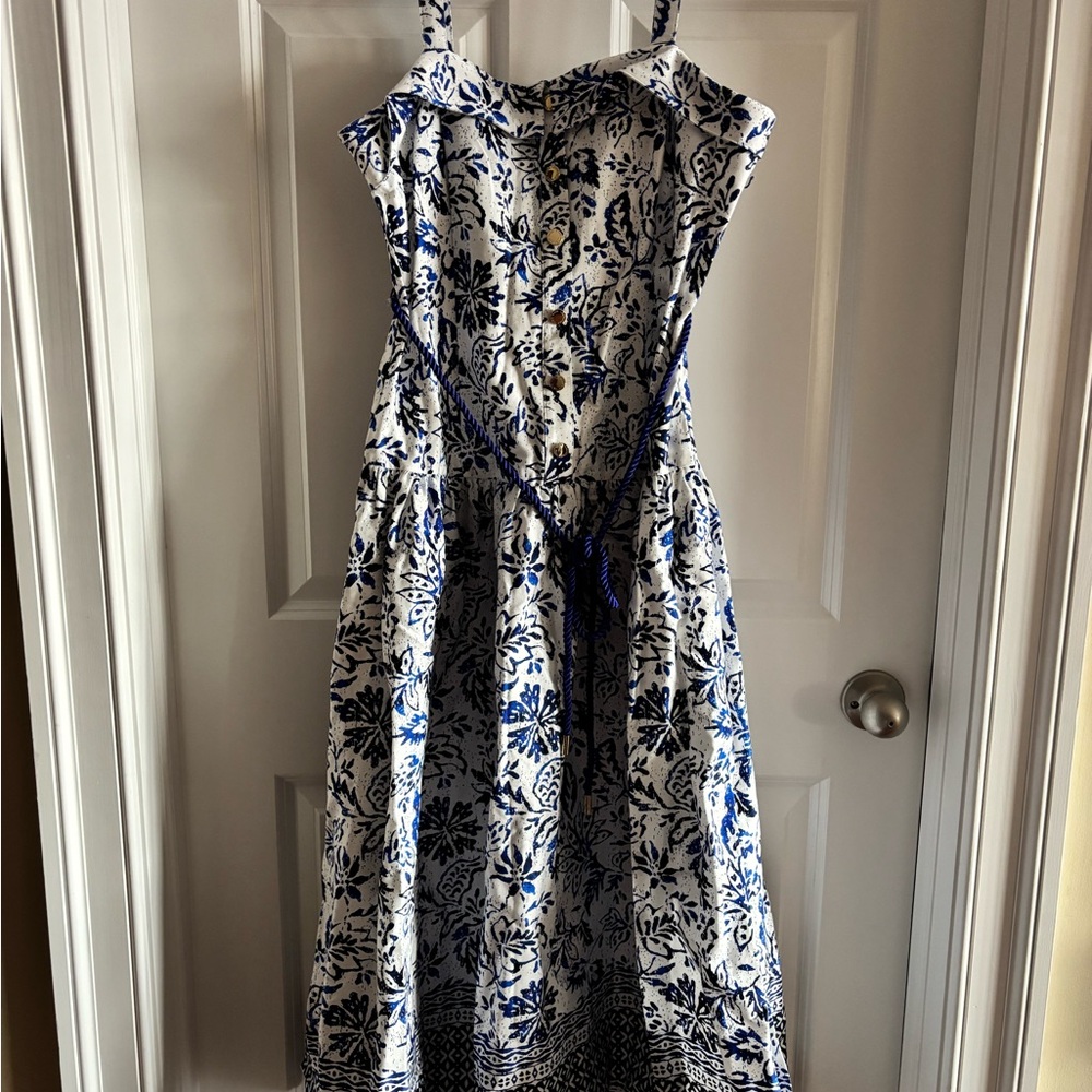 Karl Lagerfeld Blue and White Floral Midi Dress